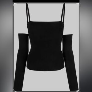 Alice + Olivia Black Off-Shoulder Tank with Detachable Sleeves